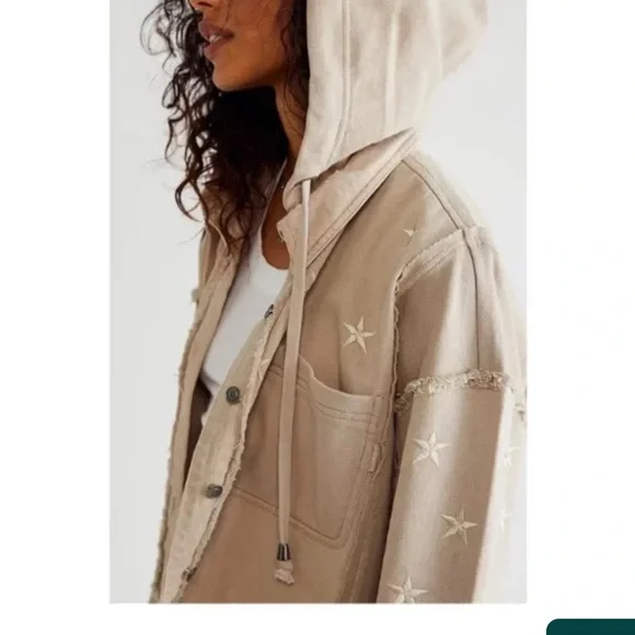 🍁🍁LAST CHANCE🍁🍁 Free people beyond stars trucker jacket in cream - Picture 3 of 4
